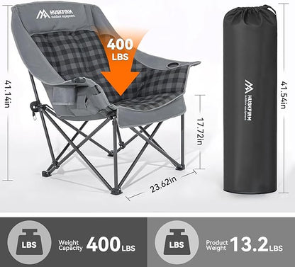Oversized Heated Camping Chair Fully Thick Padded Camping Chair for Adults 3 Levels Adjustable Portable Heated Camp Chair for Outdoor Use (Battery Not Included)