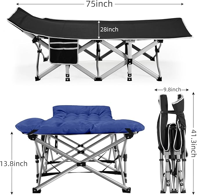 Foldable Camping Cots for Adults, 28" Extra Wide Cot with Removable Mattress, 600LBS Max Load, Sleeping Cots for Camping Outdoor/Office, Guest (Azure)