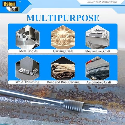 5pcs Tungsten Carbide Burrs Set with 1/4''Shank Double Cut Extended Long Solid Power Tools Carbide Rotary Files Bits for Die Grinder Metal Wood Carving Engraving Polishing Drilling Grinding Milling