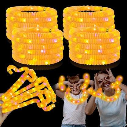 24 PCS Orange Glow Sticks Pop Tubes for kids,Light Up Glow Necklaces Bracelets Party Favors Gifts Accessories for Toddlers, Glow New Year Eve Birthday Camping Party Decorations for Boys Girls