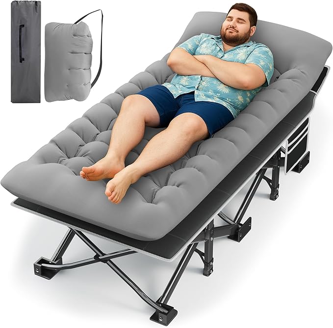 HABUTWAY Camping Cot with Mattress, 32" Extra Wide Camping Cots for Adults, Sleeping Cot for Adults Holds Up to 600LBS, Cots for Sleeping, Camp, Rv, Beach, Patio, Office Naps(Grey)