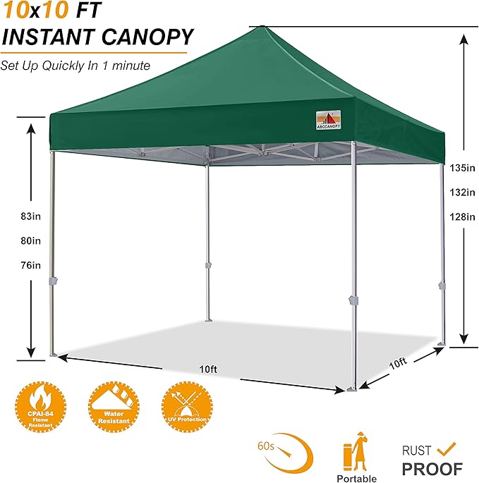 ABCCANOPY Commercial Pop Up Canopy Tent 10x10 Premium-Series, Forest Green