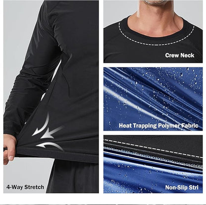 Sauna Suit for Men Long Sleeve Heat Trapping Sweat Suit Weight Loss Body Shaper Hot Workout Gym Compression Shirts
