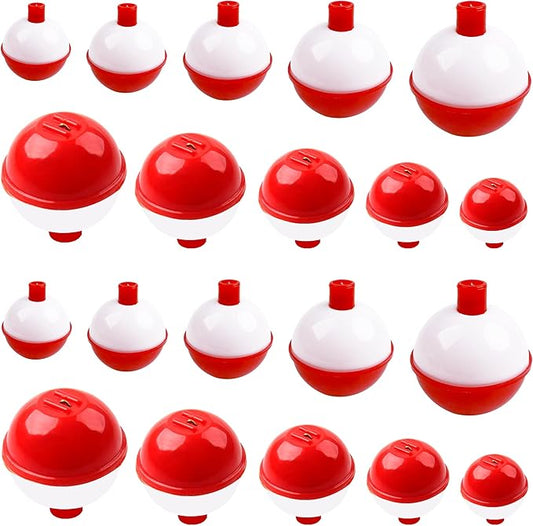 Fishing Folats Bulk Hard ABS Bobbers Snap-on Floats Push Button Round Buoy Float Bobbers for Crappie Panfish Walleyes Red and White 0.75"/1"/1.25"/1.5"/1.75"/2"/2.5"