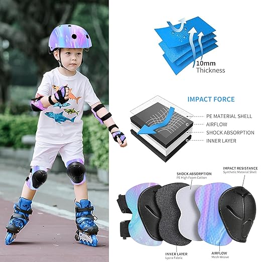 Faddish Color Kids Protective Gear Set Knee Pads for Kids 2-14 Years,Adjustable Kid/Toddler Knee Pads Elbow Pads Wrist Guards Set 3 in 1 for Skating Cycling Bike Rollerblading Inline Roller Scooter