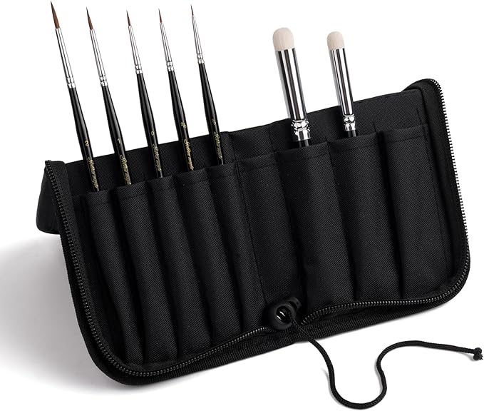 Kolinsky Sable Miniature Paint Brushes - Golden Maple 7pcs Detail Paint Brushes Drybrushes for Acrylic Watercolor, Small Fine Detail Paint Brush Set for Mini Paints (Black)