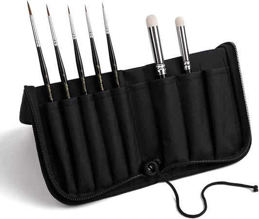 Kolinsky Sable Miniature Paint Brushes - Golden Maple 7pcs Detail Paint Brushes Drybrushes for Acrylic Watercolor, Small Fine Detail Paint Brush Set for Mini Paints (Black)
