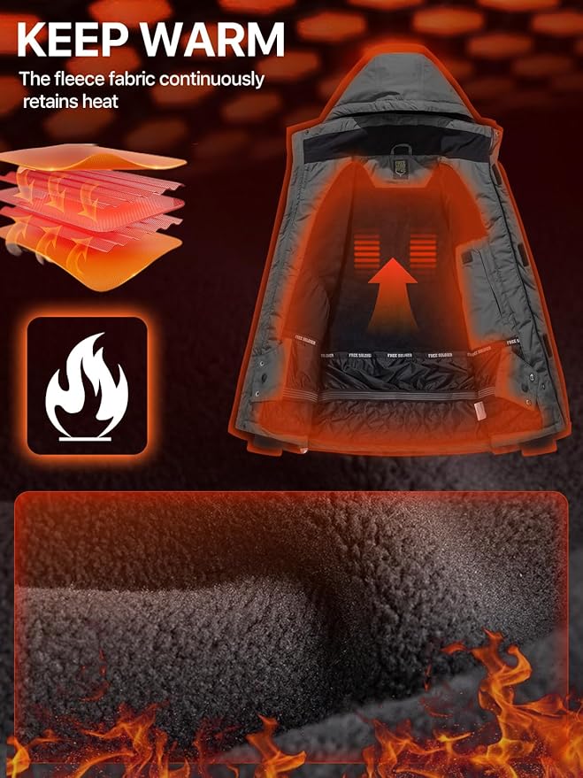 FREE SOLDIER Men's Waterproof Ski Jacket Fleece Lined Warm Winter Snow Coat with Hood Fully Taped Seams