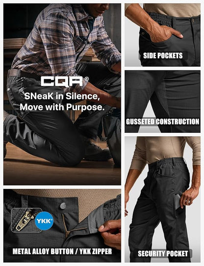 CQR Men's Flex Stretch Tactical Pants, Water Resistant Ripstop Cargo Pants, Lightweight EDC Outdoor Work Hiking Pants
