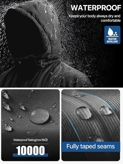 FREE SOLDIER Men's Waterproof Ski Jacket Fleece Lined Warm Winter Snow Coat with Hood Fully Taped Seams