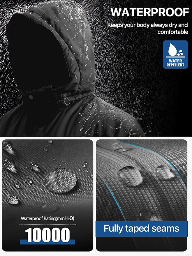 FREE SOLDIER Men's Waterproof Ski Jacket Fleece Lined Warm Winter Snow Coat with Hood Fully Taped Seams