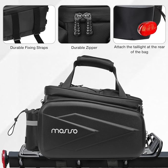 MOSISO Bike Rack Bag Trunk Cooler Handbag, Bicycle Insulated Rear Seat Bag 2 Side EVA Pockets with Side Foldable Panniers, 8L Cycling Backseat Storage Cargo Luggage Pouch with Shoulder Strap, Black