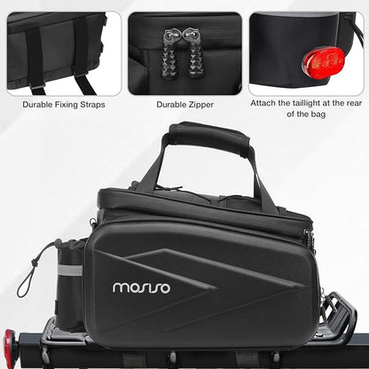 MOSISO Bike Rack Bag Trunk Cooler Handbag, Bicycle Insulated Rear Seat Bag 2 Side EVA Pockets with Side Foldable Panniers, 8L Cycling Backseat Storage Cargo Luggage Pouch with Shoulder Strap, Black