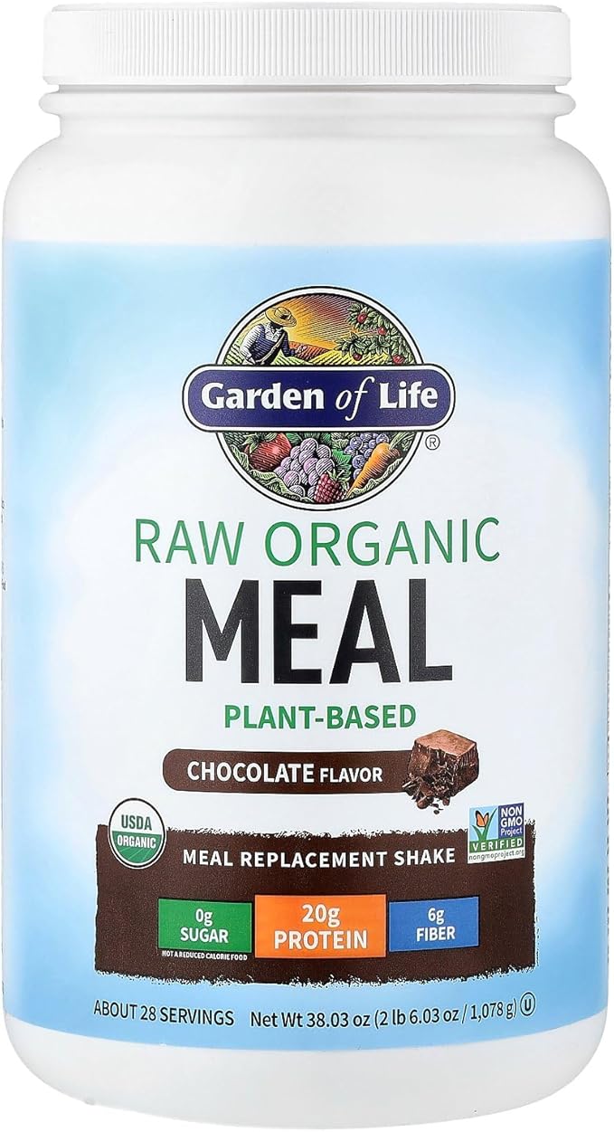 Garden of Life Meal Replacement Shakes, Raw Organic, Chocolate Protein Powder with Plant Based Pea Protein, Sprouts, Greens, Probiotics, Dairy Free 28 Servings