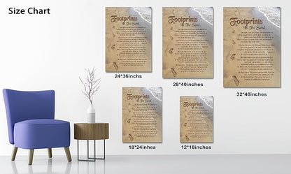 Footprints in the Sand Canvas Prints Wall Art, Footprints in the Sand Wall Art Decor, Inspirational Christian Poem Wall Poster Gift, Beach Picture Wall Art for Living Room Beach Office 18"Wx24"HInches