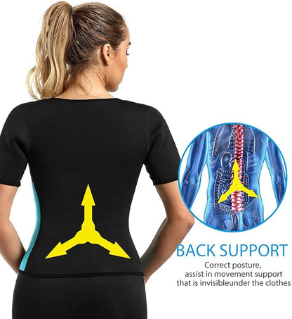 Women Sauna Sweat Vest with Sleeves Neoprene Fitness Shirt Workout Body Shaper Sport Tank Top