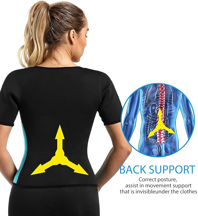 Women Sauna Sweat Vest with Sleeves Neoprene Fitness Shirt Workout Body Shaper Sport Tank Top