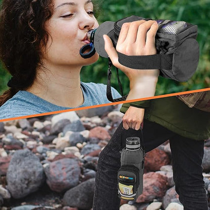 SUN CUBE Water Bottle Carrier with Strap, Insulated Water Bottle Carrier Bag with Phone Pocket Pouch, Sleeve Sling Purse Crossbody Bottle Holder for Walking, Sports, Hiking Accessories 40/64 oz