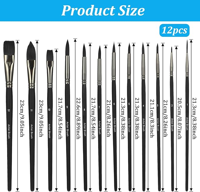 12 Pcs Face Paint Brush Set, Face Painting Brushes Acrylic Paint Brushes, Detail Paints Brush for Acrylic Painting Watercolor Oil Gouache for Halloween Party Makeup