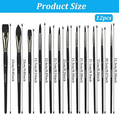 12 Pcs Face Paint Brush Set, Face Painting Brushes Acrylic Paint Brushes, Detail Paints Brush for Acrylic Painting Watercolor Oil Gouache for Halloween Party Makeup