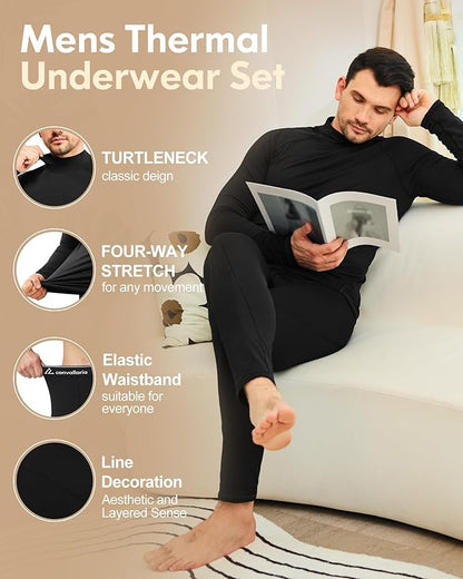 CL convallaria Thermal Underwear for Men Long Johns Fleece Lined Hunting Gear Set Base Layer for Cold Weather XS-4XL