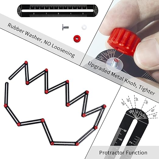 WiseWater 16 Sided Multi Angle Measuring Ruler, Universal Aluminum Alloy Angle Finder Template for Tile Measurement, Carpenters, Craftsman, DIY, Woodworking Tool