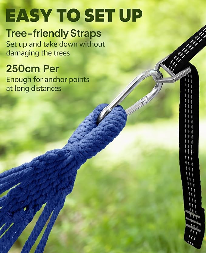 Chihee Hammock for Stand 9.8ft x 4.9ft Soft Cotton Hammock Holds Up to 660lbs Portable Tree Hammocks with Detachable Spreader Bar Pillow 2 Strong Webbings 2 Carabiners Patio Garden Indoor Outdoor
