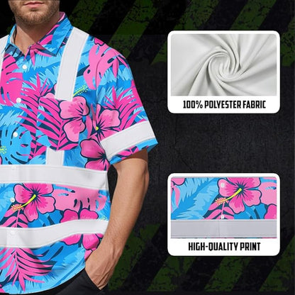 High Visibility Hawaiian Shirt for Men Tropical Shirts Custom Name Floral Outfit Reflective Safety Workwear