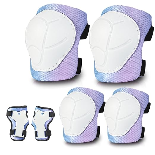 Gradient Color Kids Protective Gear Set Knee Pads for Kid 2-14 Years,W/ Adjustable Strap Kids/Youth Knee Pads Elbow Pads Wrist Guards Set for Inline Roller Skates,Cycling,BMX Bike,Skateboard,Scooter