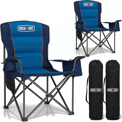 Overmont Oversized Folding Camping Chair - 450lbs Support with Padded Cushion Cooler Pockets - Heavy Duty Collapsible Chairs for Sports Garden Beach Fishing