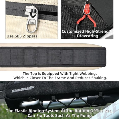 Rhinowalk Bike Frame Bag Waterproof, Top Tube Bicycle Bag with Side Compartments, Pump Holder, and Hidden Cable Port, (2.1L, Black)