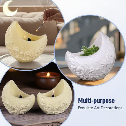 Exquisite Moon Resin Molds, Reusable Crescent Moon Design Silicone Molds for Epoxy Resin, Concrete, Plaster – DIY Craft Supplies for Home Decor, Cosmetic Organizers, and Plant Pots