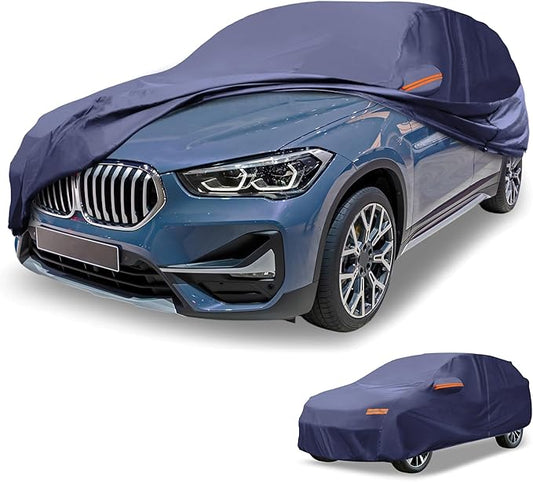 Universal Car Cover Waterproof All Weather 190T-PU, UV Sun Rain Protection, Fits for SUV Length Up to 181", with Left Side Zipper, Navy Blue