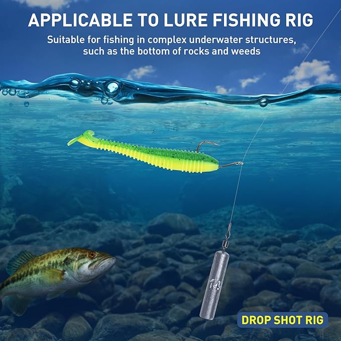 THKFISH Fishing Weights Sinkers Set, 60PCS Fishing Sinker Drop Shot Weights Kit,Drop Shot Rig Wacky Hooks for Saltwater Freshwater Bass Fishing