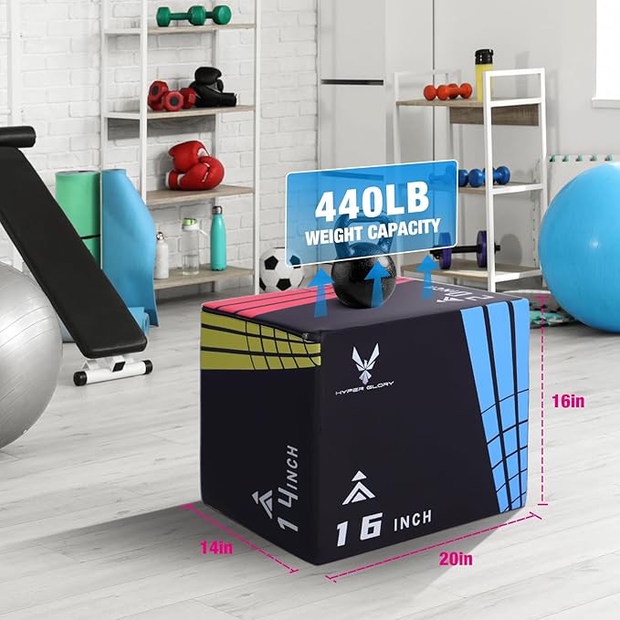 Modern-Depo 3 in 1 Plyometric Jump Box with High Density Foam | Fitness Plyo Box Jumps Height Adjustable 30/24/20, 24/20/16, 20/16/14, 1614/12 Inch for Home Gym, 440lb Weight Capacity
