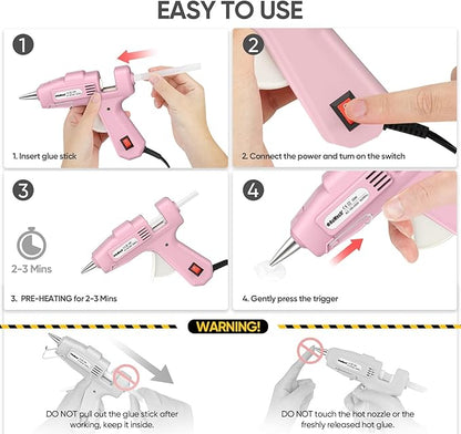 ROMECH 20W Mini Hot Glue Gun with 30 Glue Sticks Set, Fast Preheating Hot Glue Gun Kit Heavy Duty Gluegun for Craft, DIY, Repairs (Pink)