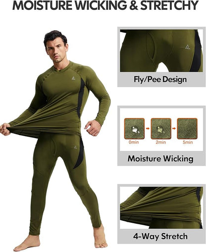CL convallaria 2 Pack Mens Thermal Underwear Fleece Lined Long Johns Winter Base Layer Cold Weather Hunting Gear