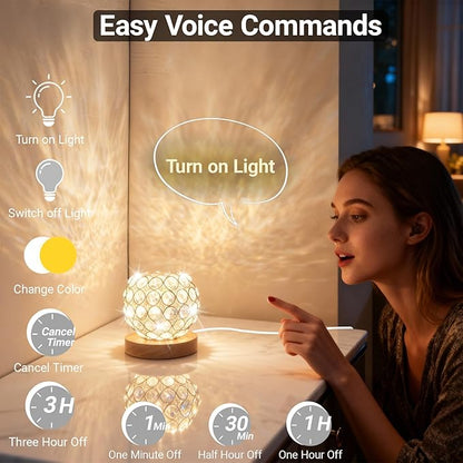 Crystal Mood Table Lamp, Small Decorative Sphere Light with Voice Control - 3 Lighting Modes Ambient Lighting for Tiny Bedroom & Living Room Decor, Aesthetic Gifts for Teen Girls