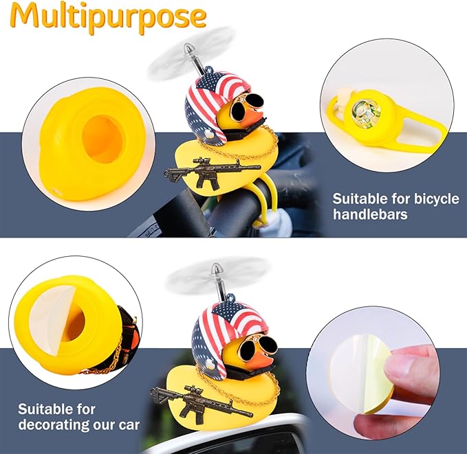 wonuu Rubber Duck Bike Bell, Squeeze Ducks with Helmet for Cycling Car Dashboard Decorations Motorcycle Bicycle Accessories