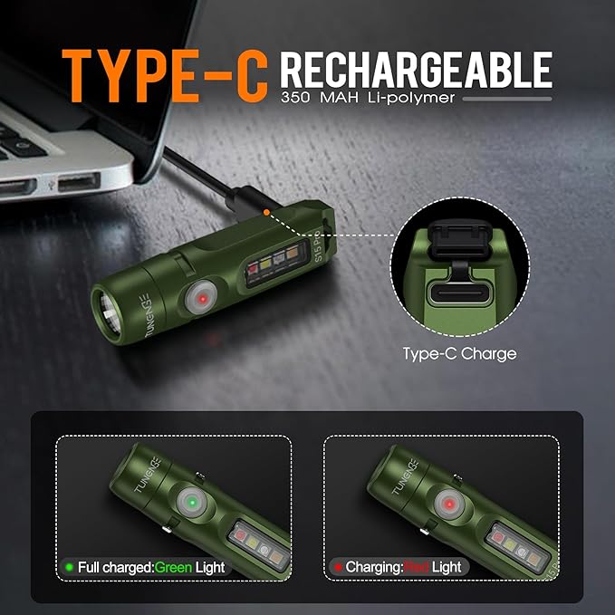 S15Pro Rechargeable Keychain Flashlight,750 High Lumen EDC Pocket Flashlight with Clip,Multifunction Mini COB Light and 365nmUV- 11 Lighting Modes, Tail Magnet, Flash Light(Army Green)