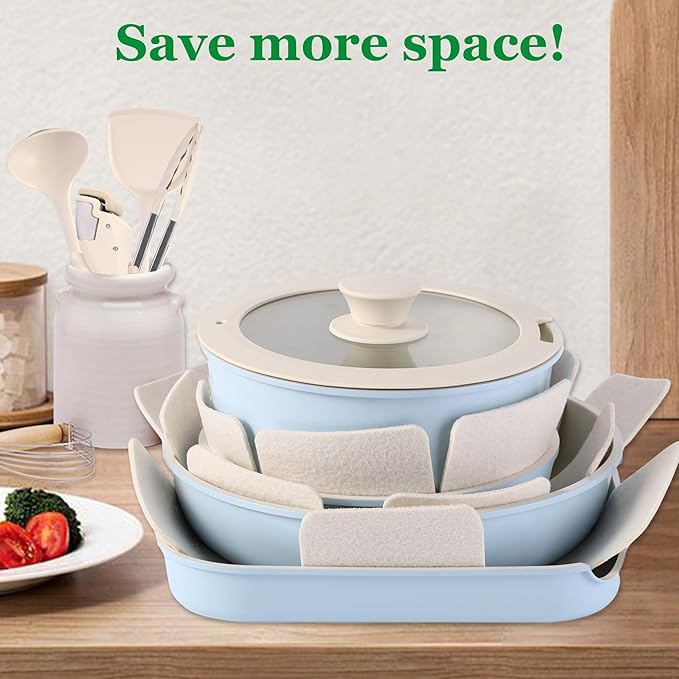 12 PCS Kitchen Cookware Sets with Detachable Handle,Pots and Pans Sets Non Stick, Induction Pan Set for RV Cookware,Oven Safe, PFOA Free（Blue)