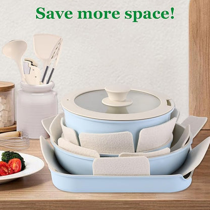 12 PCS Kitchen Cookware Sets with Detachable Handle,Pots and Pans Sets Non Stick, Induction Pan Set for RV Cookware,Oven Safe, PFOA Free（Blue)