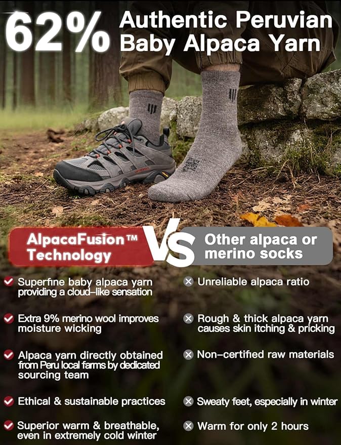 Alpaca Wool Micro Crew Hiking Socks Midweight Moisture Wicking Anti-blister Cushioned