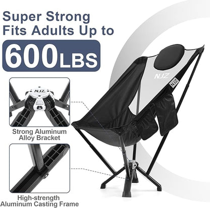 High Back Camping Chair,Outdoor Comfortable Chair for 600 LBS Capacity Oversized Camping Chair with Comfortable Backrest & Headrest, Quick Setup - Compact Folding Chair(Black)