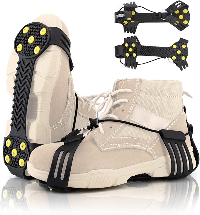 Ice Cleats Snow Grips, Non-Slip Traction Crampons 10 Steel Studs with Extra 20 Replacement Studs, for Shoes/Boots, Snow Ice Walking