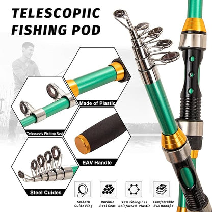 I00000 Fishing Rod and Reel Combos with Fiberglass Telescopic Fishing Pole - Spinning Reel Fishing Carrier Bag, Freshwater and Saltwater Fishing Rod Kit,Travel Fishing Kit for Bass Trout