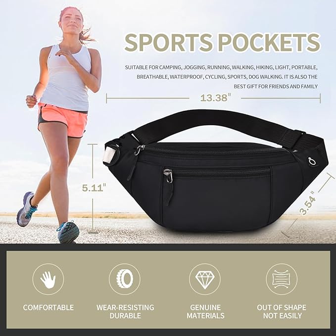 DAITET Crossbody Fanny Pack for Men&Women,Large Waist Bag & Hip Bum Bag with Adjustable Strap for Outdoors Workout Traveling Casual Running Hiking Cycling