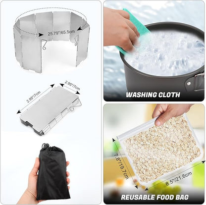 Odoland 3500W/6800W Windproof Camp Stove Camping Gas Stove with Windscreen, Fuel Canister Adapter, Piezo Ignition for Outdoor Backpacking Hiking and Picnic