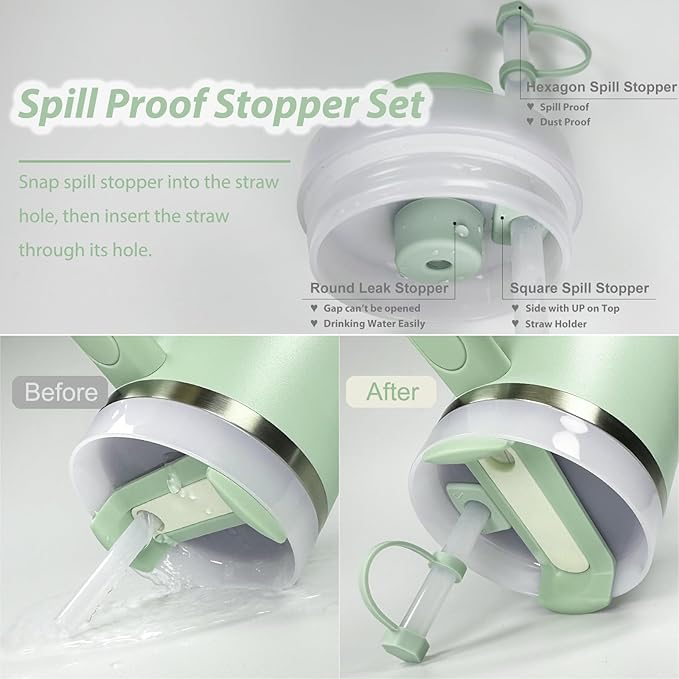 Stanley Cup Accessories Set Including 6 Pcs Silicone Spill Proof Stopper, 2 Pcs Straw Cover Cap for 9-10 mm Straws, 1 Pcs Silicone Boot for Stanley Cup 40oz & 30oz Tumbler (Matcha)