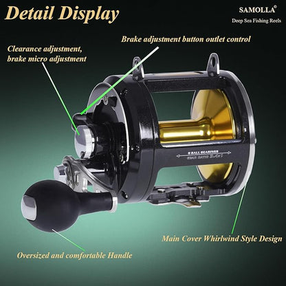 Deep Sea Fishing Reels 44-66Lb Max Drag for Saltwater or Freshwater Ocean Conventional Reel Saltwater Fishing Reel for Tuna Sailfish Swordfish